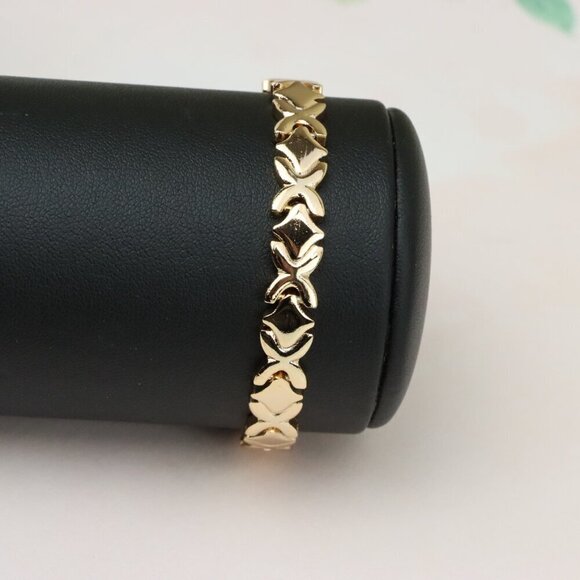 "Rose Gold Bracelet with High-Polish X Pattern Links, XPBL0819 - Picture 11 of 13